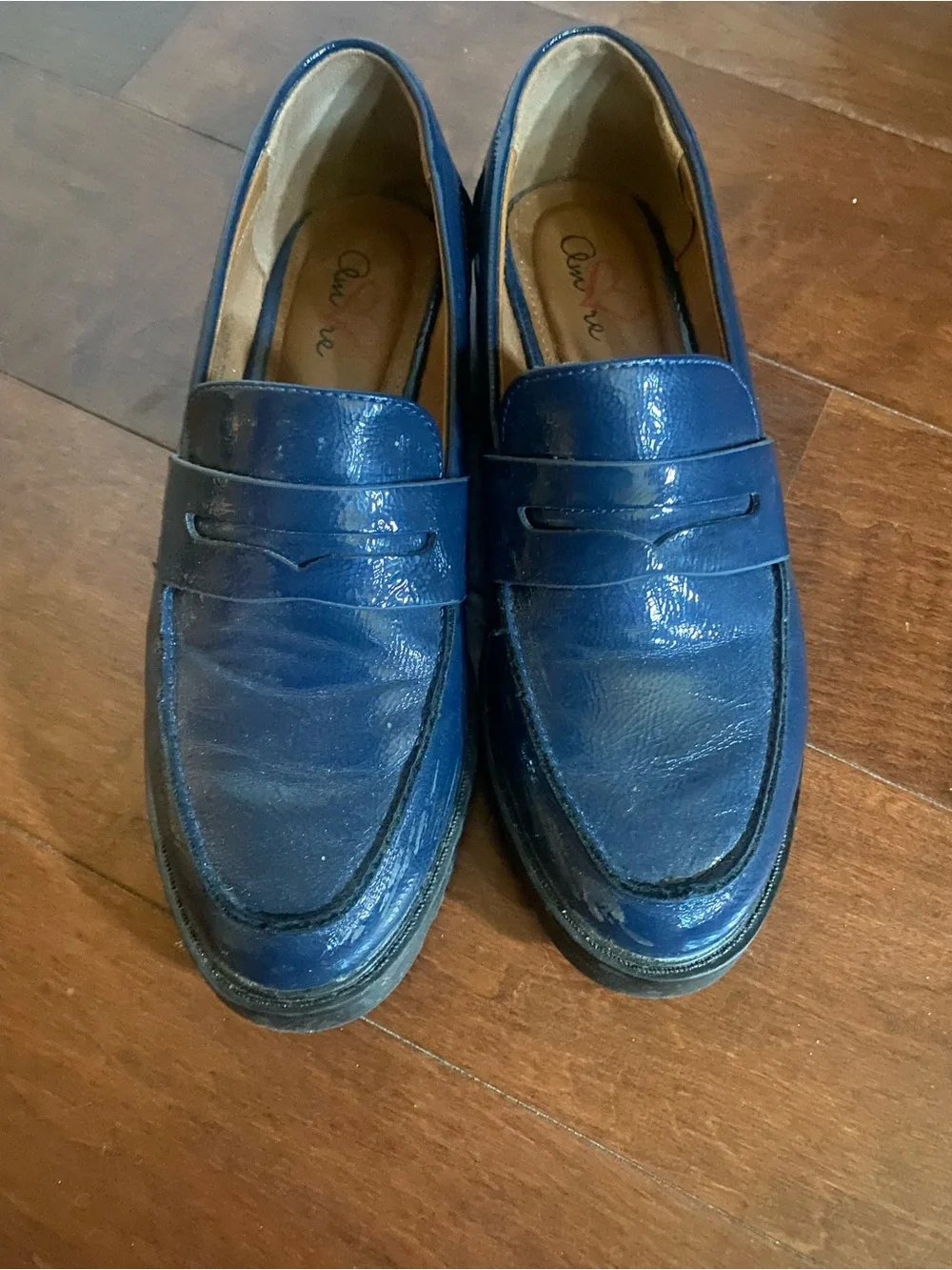Patent Navy Blue Penny Loafers
